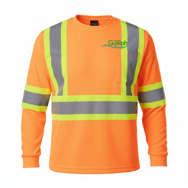 Embroidered Women's Hi Vis Crew Neck Long Sleeve Safety Tee Shirt with Chest Pocket  Thumbnail